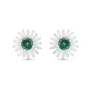 Sterling Silver 925 Earring Rhodium Plated Embedded With Emerald Zircon And White CZ