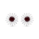 Sterling Silver 925 Earring Rhodium Plated Embedded With Ruby Corundum And White CZ