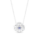 Sterling Silver 925 Necklace Rhodium Plated Embedded With Sapphire Corundum And White CZ