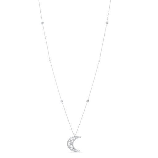 [NCL01WCZ00000A673] Sterling Silver 925 Necklace Rhodium Plated Embedded With White CZ