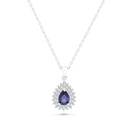 Sterling Silver 925 Necklace Rhodium Plated Embedded With Sapphire Corundum And White CZ