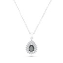 Sterling Silver 925 Necklace Rhodium Plated Embedded With Emerald Zircon And White CZ