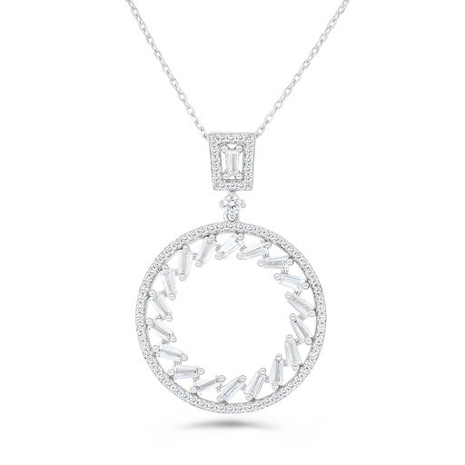 [NCL01WCZ00000A677] Sterling Silver 925 Necklace Rhodium Plated Embedded With White CZ