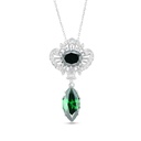 Sterling Silver 925 Necklace Rhodium Plated Embedded With Emerald Zircon And White CZ