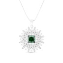 Sterling Silver 925 Necklace Rhodium Plated Embedded With Emerald Zircon And White CZ