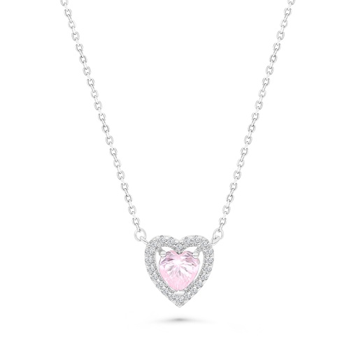 [NCL01PIK00WCZA737] Sterling Silver 925 Necklace Rhodium Plated Embedded With pink Zircon And White CZ