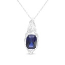 Sterling Silver 925 Necklace Rhodium Plated Embedded With Sapphire Corundum And White CZ