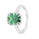 Sterling Silver 925 Ring Rhodium Plated Embedded With Emerald Zircon