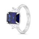 Sterling Silver 925 Ring Rhodium Plated Embedded With Sapphire CorundumAnd White CZ