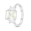 Sterling Silver 925 Ring Rhodium Plated Embedded With Yellow Zircon And White CZ