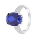 Sterling Silver 925 Ring Rhodium Plated Embedded With Sapphire CorundumAnd White CZ