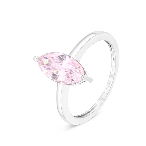 Sterling Silver 925 Ring Rhodium Plated Embedded With Pink Zircon