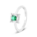 Sterling Silver 925 Ring Rhodium Plated Embedded With Emerald Zircon And White CZ