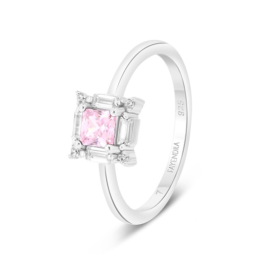 Sterling Silver 925 Ring Rhodium Plated Embedded With Pink Zircon And White CZ