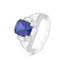 Sterling Silver 925 Ring Rhodium Plated Embedded With Sapphire Corundum And White CZ