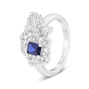 Sterling Silver 925 Ring Rhodium Plated Embedded With Sapphire Corundum And White CZ