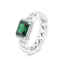 Sterling Silver 925 Ring Rhodium Plated Embedded With Emerald Zircon And White CZ