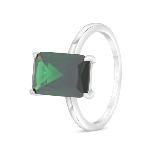 Sterling Silver 925 Ring Rhodium Plated Embedded With Emerald Zircon