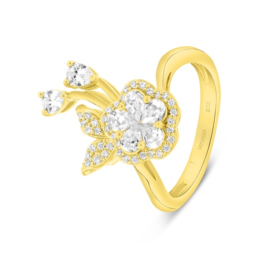 Sterling Silver 925 Ring Gold Plated Embedded With White CZ