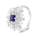 Sterling Silver 925 Ring Rhodium Plated Embedded With Sapphire Corundum And White CZ