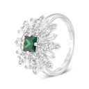 Sterling Silver 925 Ring Rhodium Plated Embedded With Emerald Zircon And White CZ