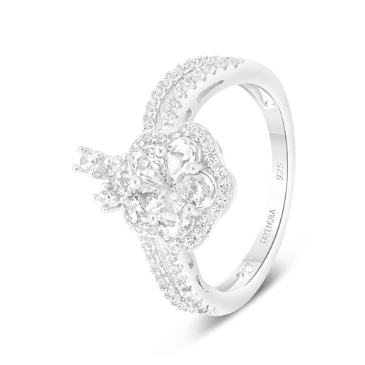 Sterling Silver 925 Ring Rhodium Plated Embedded With White CZ