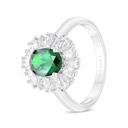 Sterling Silver 925 Ring Rhodium Plated Embedded With Emerald Zircon And White CZ