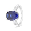 Sterling Silver 925 Ring Rhodium Plated Embedded With Sapphire CorundumAnd White CZ