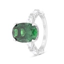 Sterling Silver 925 Ring Rhodium Plated Embedded With Emerald Zircon And White CZ