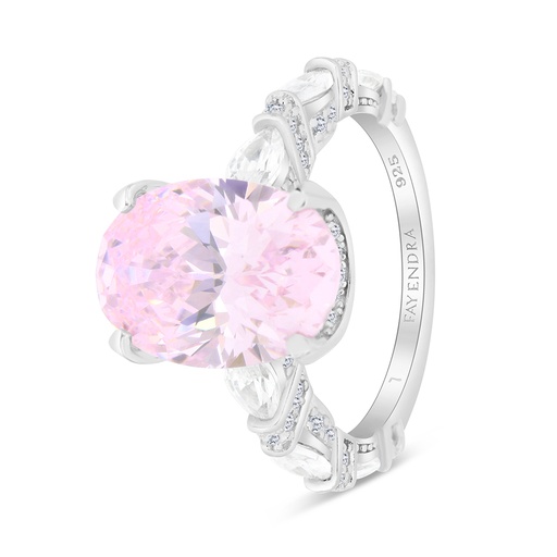 Sterling Silver 925 Ring Rhodium Plated Embedded With Pink Zircon And White CZ