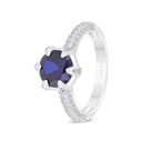 Sterling Silver 925 Ring Rhodium Plated Embedded With Sapphire Corundum And White CZ