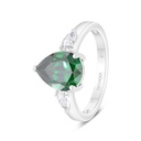 Sterling Silver 925 Ring Rhodium Plated Embedded With Emerald Zircon And White CZ