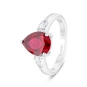 Sterling Silver 925 Ring Rhodium Plated Embedded With Ruby Corundum And White CZ