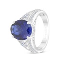 Sterling Silver 925 Ring Rhodium Plated Embedded With Sapphire Corundum And White CZ