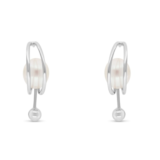 [EAR01FPR00000B845] Sterling Silver 925 Earring Rhodium Plated Embedded With Natural White Pearl