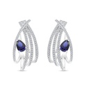 Sterling Silver 925 Earring Rhodium Plated Embedded With Sapphire Corundum And White CZ