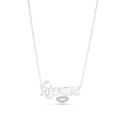 [NCL01WCZ00000A925] Sterling Silver 925 Necklace Rhodium Plated Embedded With White CZ