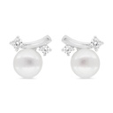 Sterling Silver 925 Earring Rhodium Plated Embedded With Natural White Pearl And White Zircon