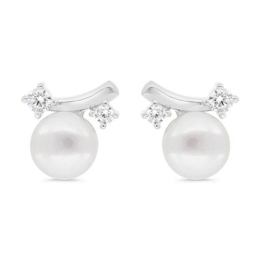 [EAR01FPR00WCZB888] Sterling Silver 925 Earring Rhodium Plated Embedded With Natural White Pearl And White Zircon