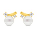 Sterling Silver 925 Earring Gold Plated Embedded With Natural White Pearl And  White Zircon