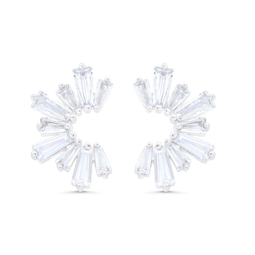 [EAR01WCZ00000B911] Sterling Silver 925 Earring Rhodium Plated Embedded With White Zircon 