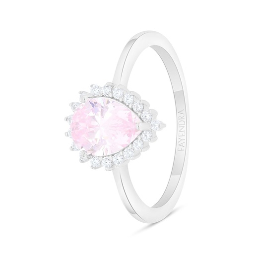 Sterling Silver 925 Ring Rhodium Plated Embedded With Pink Zircon And White Zircon