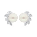 Sterling Silver 925 Earring Rhodium Plated Embedded With White Shell Pearl And White Zircon