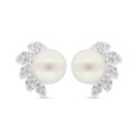 Sterling Silver 925 Earring Rhodium Plated Embedded With White Shell Pearl And White Zircon