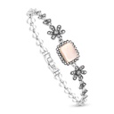 Sterling Silver 925 Bracelet Embedded With Natural Pink Shell And Marcasite Stones