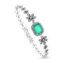 Sterling Silver 925 Bracelet Embedded With Natural Green Agate And Marcasite Stones