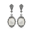 Sterling Silver 925 Earring Embedded With Natural White Shell And Marcasite Stones