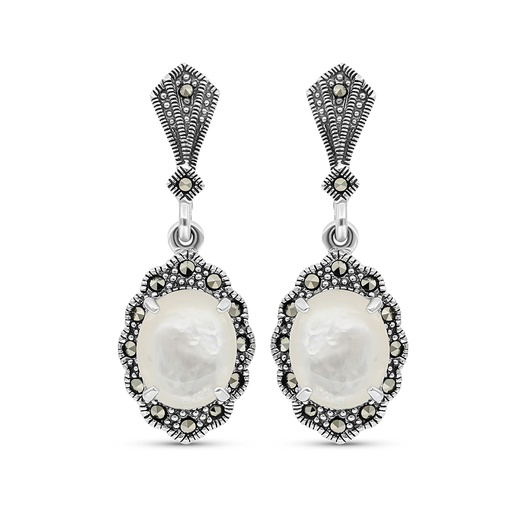 [EAR04MAR00MOPA281] Sterling Silver 925 Earring Embedded With Natural White Shell And Marcasite Stones