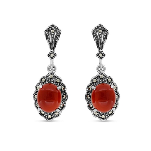 [EAR04MAR00RAGA281] Sterling Silver 925 Earring Embedded With Natural Aqiq And Marcasite Stones