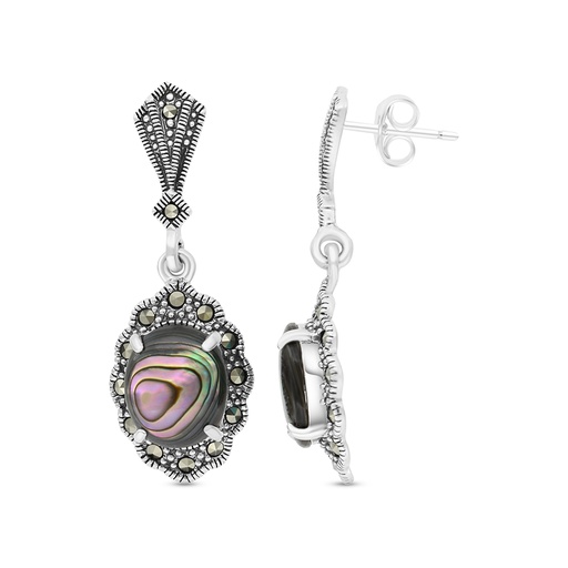[EAR04MAR00ABAA281] Sterling Silver 925 Earring Embedded With Natural Blue Shell And Marcasite Stones